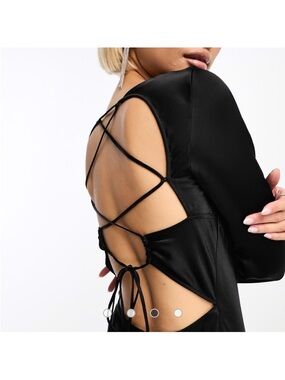 & Other Stories Black Satin Open Back Midi Dress 12